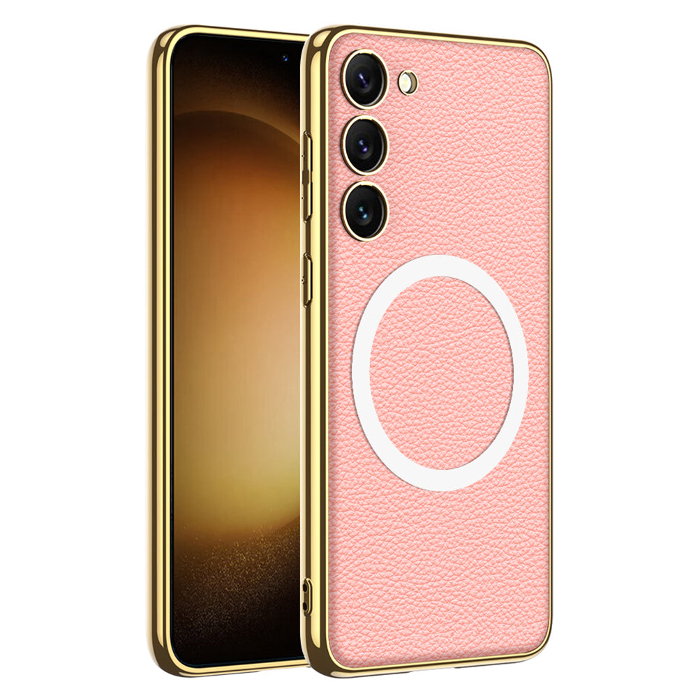 GKK pro Samsung Galaxy S23 Kompatibilní s galvanickým pokovováním MagSafe TPU rám PU kožené pouzdro na PC GKK pro Samsung Galaxy S23 Kompatibilní s galvanickým pokovováním MagSafe TPU rám PU kožené pouzdro na PC